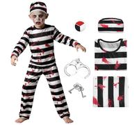 HarnyLoom Prisoner Costume Kids Halloween Set - Zombie Costume Kids Prop Handcuffs Halloween Makeup Kit Face Paints for Children, Boys & Girls Prisoner Outfit for Fancy Dress Cosplay (120)