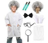 HarnyLoom Scientist Costume Kids Set, Doctor Costume Lab Coat Science Experiment Kit Dress Up Mad Crazy Scientist Wig Role Play Toys Gifts for Book Days Kids Boys Girls Age 3-9 (M (3-5 Yrs))
