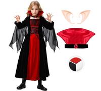 HarnyLoom Vampire Costume Kids Halloween Costumes for Girls Gothic Vampire Outfit Fancy Dress Up Set Halloween Vampiress Queen (S (3-4 years))