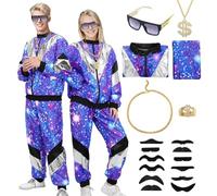 HarnyLoom Women's Men's Costume 80s 90s Tracksuit Accessories Retro Outfit Disco Jacket Trousers Carnival Party Cosplay (UK, Alpha, L, Regular, Regular, Color 1)