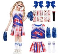 HarnyLoom Zombie Cheerleader Costume Kids Dead Cheerleader Outfit Girls Zombie School Girl Uniform Musical Costume Poms Poms Fancy Dress Party Halloween (XL (11-12 yrs))
