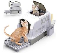 Haroopet Stainless Steel Litter Box with Lid,XXL Extra Large Enclosed Metal Litter Box for Big Cat, Removable Front Entry Top Exit Kitty, with High Sided Enclosure & Scoop, Footboard(Grey)