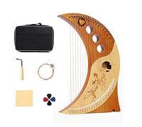 harp， Lyre Harp, 19 String Metal Strings Mahogany Body Stringed Instrument with Tuning Wrench and Black Gig Bag