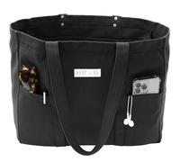 Harp + Ra Extra Large Cotton canvas shoulder Tote Bag - Laptop Compartment, 2 Pockets, Soft Unstructured Open Top, no zipper, Raven Black, XL