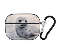 Harp Seal Painting Airpod Pro Case AirPods 2 Case for Women Hard Shell Protective Cover with Carabiner Keychain Compatible with AirPods Case 2nd 1st Generation, Front LED Visible Black