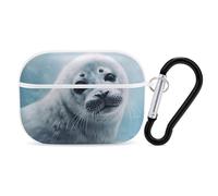 Harp Seal Painting Airpod Pro Case AirPods 2 Case for Women Hard Shell Protective Cover with Carabiner Keychain Compatible with AirPods Case 2nd 1st Generation, Front LED Visible White