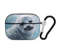 Harp Seal Painting Airpod Pro Case AirPods 2 Case for Women Hard Shell Protective Cover with Carabiner Keychain Compatible with AirPods Case 2nd 1st Generation, Front LED Visible Black