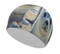 Harp Seal Painting Bathing Cap High Elasticity Swimming Caps Fit Both Long Hair Short Hair Comfortable Large Shower Cap for Drag Reduction and Hair Protection
