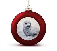Harp Seal Painting Christmas Balls Ornaments 4PCS Christmas Tree Hanging Ball Personalization Red-Style Xmas Trees Ball Pendant for Holiday Party Decoration Supplies
