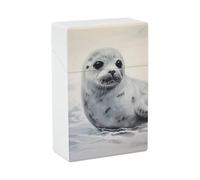 Harp Seal Painting Cigarette Case 85mm King Size, Crushproof Plastic Cigarette Box Holder for Men Women Cigar Protective Cover Waterproof Cigarettes Holder 20 Capacity
