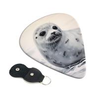 Harp Seal Painting Guitar Picks 6 Pack with Leather Guitar Pick Holder Keychain, Plectrum Key Fob Cases Bag, Abstract Art Plectrum for Acoustic Electric Guitar, Ukulele 0.71mm