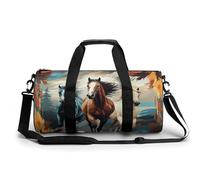 Harp Seal Painting Gym Bag Small Travel Duffle Bag with Compartment Carry On Weekender Bag for Women Men, A pattern with horses as a background, 17.7in/9in/9in
