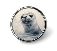 Harp Seal Painting Round Aluminum Alloy Pin Badge Lapel Pin