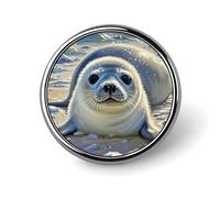 Harp Seal Painting Round Badge Personalized Metal Lapel Pin Badges Fit Clothing Bags Hat Humorous Printed Brooch Badge Party Decorations Accessories for Men Women