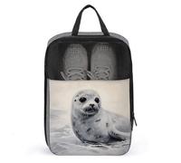 Harp Seal Painting Shoe Bag Travel Shoe Organizer Water-Resistant Shoe Pouch with Zipper Sneaker Dust Bag, gray, One Size, Modern