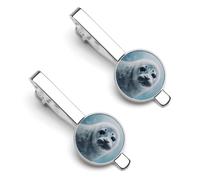 Harp Seal Painting Wallpaper 2 Pcs Tie Clips for Men Necktie Tie Bar | Electroplated Copper Men's Tie Clips Smooth Surface Tie Clasps Lightweight Necktie Clip for Father Husband Business Wedding
