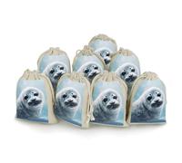 Harp Seal Painting Wallpaper 8-Pack Burlap Bags Drawstring Gift Bags Party Favors Bag Weddings Pouches for Holidays & Events