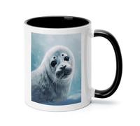 Harp Seal Painting Wallpaper Ceramic Coffee Mug with Handle 11 Ounces, Porcelain Mug Coffee Cup Tea Mug Water Cup Ideal for Coffee,Tea,Latte,Cappuccino,Microwave & Dishwasher Safe Unique Gift Cup