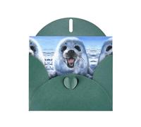 Harp Seal Painting Wallpaper Dark Green prints Greeting Cards 6x4-inch with Envelope | Perfect for writing greetings and thank-you notes