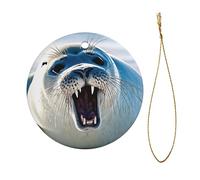 Harp Seal Painting Wallpaper Full Double-Sided Printed Diameter 7.3cm Holiday Party Decoration Halloween And Christmas Ceramic Circular Pendant
