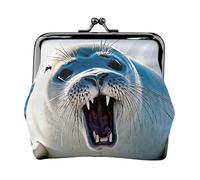 Harp Seal Painting Wallpaper Full Double-Sided Printed Pattern Women's and Girls' Fashionable Leather Kiss Lock Coin Purse Card Bag