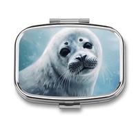 Harp Seal Painting Wallpaper Pill Box, 2 Compartment Medicine Pill Case, Portable Pill Organizer for Pocket Or Purse Decorative Metal Medicine Vitamin Organizer