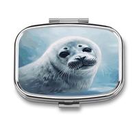 Harp Seal Painting Wallpaper Pill Box Pill Organizer Pill Case 2 Compartment Medicine Pill Organizer Small Pill Case Pill Container Pill Holder Cute Pill Box Mini Pill Case