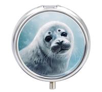 Harp Seal Painting Wallpaper Pill Case Travel Pill Container Mini Travel Medicine Tablet Vitamin Holder Organizer Medicine Cod Liver Oil Storage