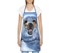 Harp Seal Painting Wallpaper Print Impenetrable Full-Pattern Apron With Pockets And Sealed Edges â€“ Immaculate Stain-Resistance For Various Scenarios