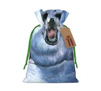 (Harp Seal Painting Wallpaper) Printed Christmas M Size Gift Bags with Green Ribbon Drawstring Candy Bags for Kids Xmas Holiday Christmas Eve Presents