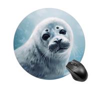 Harp Seal Painting Wallpaper Round Mouse Pad, Non-Slip Rubber Base Waterproof Washable, Computer Mouse Mat for Office Gaming Studying, Premium-Textured Durable Portable Circle Mousepad for Desktop PC