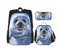 Harp Seal Wallpaper 3 Piece Backpacks Set Cute Adjustable Shoulder Strap Daypack Combination Bag, Black, One Size, Daypack Backpacks