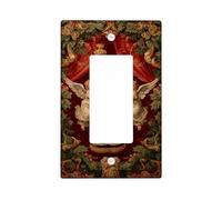 Harp Single Rocker Light Switch Cover, Classical Angels Floral Christmas Red Plastic Standard Size Accents Wall Switch Plates for Living Room Bedroom Home Office Decor