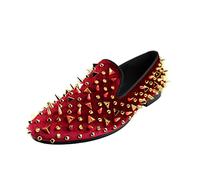 Harpelunde Men Tuxedo Velvet Loafers Slip On Spikes Wedding Dress Shoes (red, Adult, Men, Numeric_13, Numeric, UK_Footwear_Size_System, Medium)
