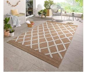 Harper Braided Polypropylene Indoor Rug - Living Room Area Rug - Kitchen Floor Rug - Runner for Hallway, Entryway, Corridor - Beach Picnic Use - Aztec, Diamond, Prism Pattern, Cream, 200x290 cm