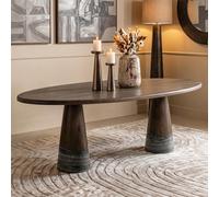 Harper Dining Table - 230cm - 10 Seater - Oval - Double Pedestal - Smoked Charcoal - Oak