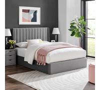 Harper - King Size - Ottoman Winged Storage Bed - Grey - Velvet - 5ft - Happy Beds