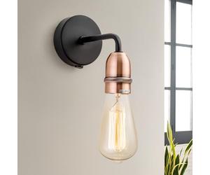 HARPER LIVING 1xE27/ES Down Wall Light with On/Off Switch, Black with Copper Finish, Suitable for LED Upgrade, Ideal for Living Room, Bedroom, Hallway, Hotel, B&B