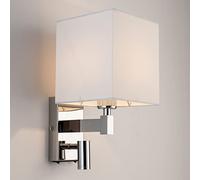 HARPER LIVING 1xE27/ES Wall Light with Adjustable LED Reading Light, Bedsides Sconce Lamp USB & USB-C Charging Ports and 2 On/Off Switches, Polished Chrome Finish, White Fabric Shade (Square Shade)