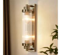 Harper Living 2 Light Wall Light Antique Brass, Ip44 Vintage Double E14 Wall Sconce Lights With Glass Shades