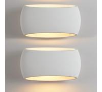 HARPER LIVING 2 Pack Wall Lights, Large Indoor Plaster Wall Wash Lighting, 40W E27 ES, Indoor Wall Uplighters with White Ceramic Shade, Wall Mounted Light for Bedroom, Living Room, Hallway