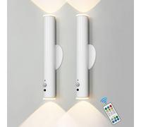HARPER LIVING White Battery Operated Wall Lights, Motion Sensor Rechargeable Wall Lamp with Remote, 360° Rotation Magnetic Night Light, Portable LED Touch Light for Bedroom Hallway, (Set of 2)