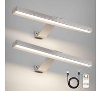 HARPER LIVING Set of 2 Picture Lights Brushed Nickel, 5000mAh Battery Operated Wall Picture Lights with Remote, Rechargeable Lamp Dimmable & 3 Color Temps, Display Lights for Dartboard Frame Gallery