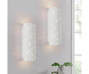 HARPER LIVING 2 Packs Wall Lights, Up and Down Ceramic Wall Light, Cylinder Shade Sconce Wall Lamp, 2xE14 Bulb Bases 40 W, White Finish Wall Sconces for Living Room Bedroom Hallway