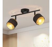 Harper Living 2 Way Ceiling Spotlights, Black & Gold, 2Xe14 40W Max, Rotation Heads, Metal Mesh & Fabric Shade