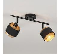 HARPER LIVING 2 Way Ceiling Spotlights, Black & Gold Spot Light Fittings, 2xE14 40W Max, 90°+350° Rotation Heads, Metal Mesh & Fabric Shade Track Lighting Ceiling for Kitchen Living Room Bedroom