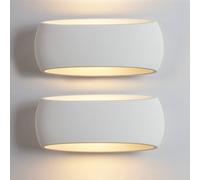 HARPER LIVING 2 Pack Wall Lights with Ceramic Wall Sconce for Bedroom, Living Room, Hallway. X-Large Indoor Plaster Wall Wash Lamp (40W E27, 38CM)