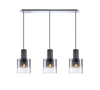 Harper Living 3 Light Black Bar Pendant Light With Grey Glass Shades Black