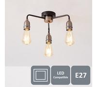 Harper Living 3 Light Ceiling Light, Black With Matt Silver, E27/es Cap Type