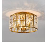 HARPER LIVING 3-Light Flush Ceiling Lights, Brass Finish Crystal Ceiling Lamp, 3xE14 Cap Type (No Bulbs), 30cm Modern Chandelier Lighting for Bedroom, Kitchen, Hallway, Dining Room